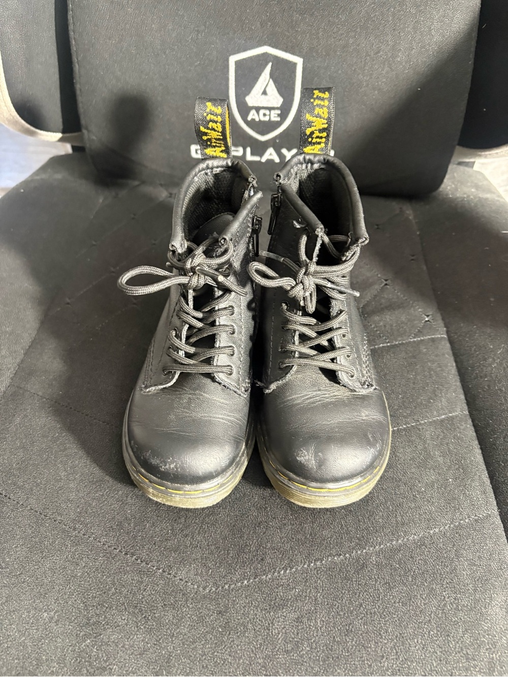 Dr. Martens Black Leather Lace-Up Ankle Boots with Yellow Welt